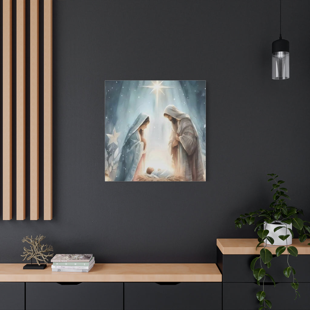 Holy Family Nativity Canvas Wall Art – Mary and Joseph Christian Christmas Artwork, Faith-Inspired Home Décor