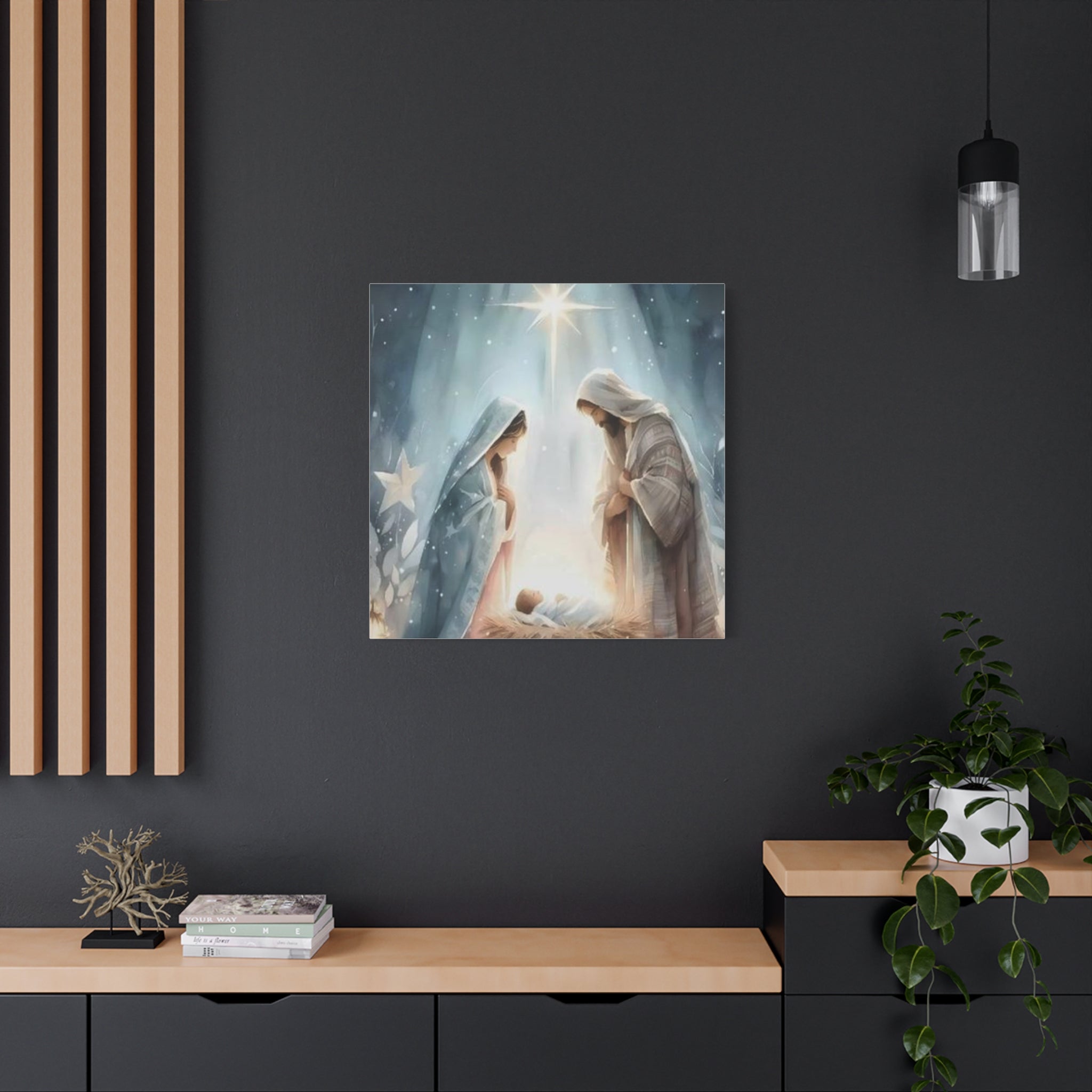Holy Family Nativity Canvas Wall Art – Mary and Joseph Christian Christmas Artwork, Faith-Inspired Home Décor