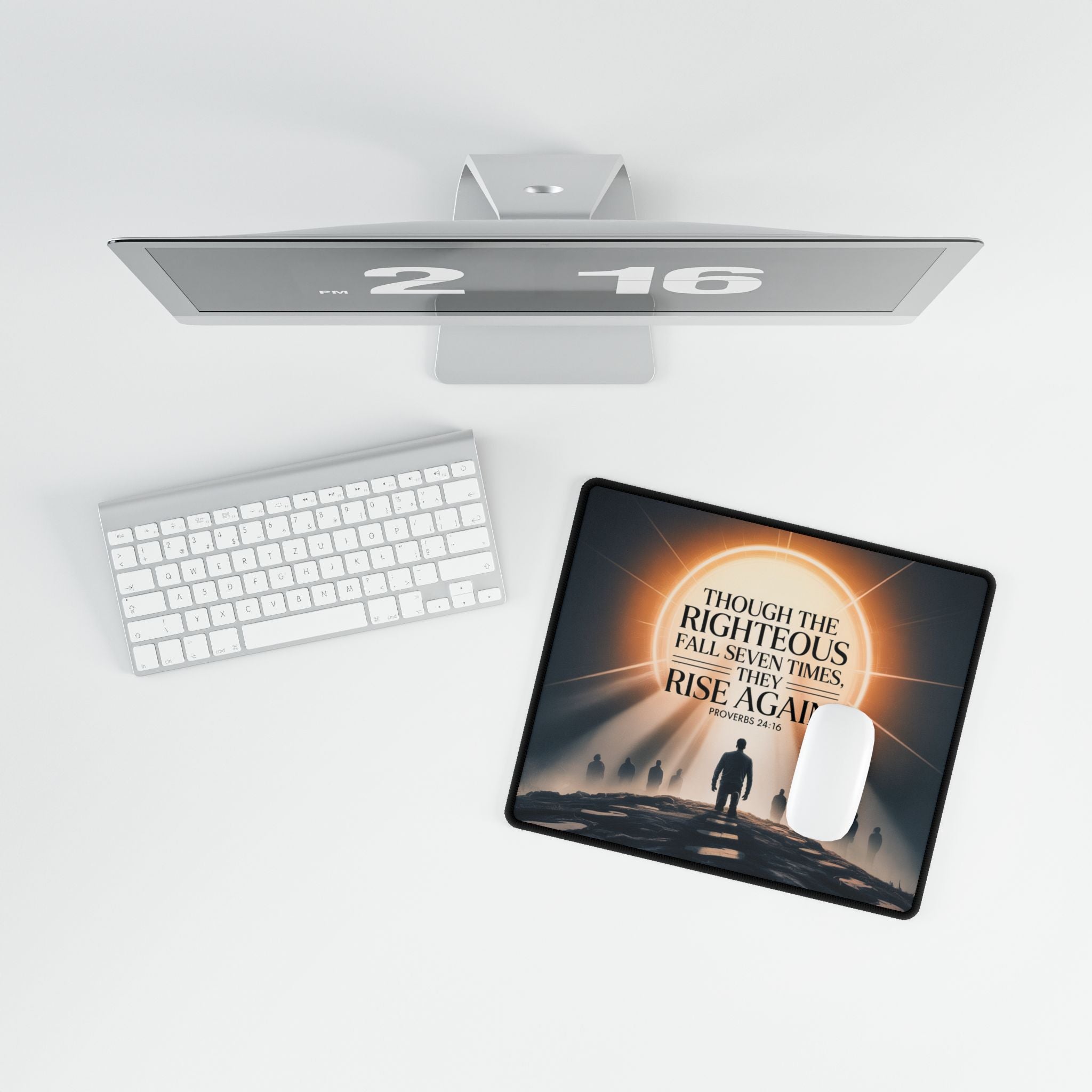 “Though the Righteous Fall” Christian Desk Mat – Proverbs 24:16 Inspirational Computer Desk Pad | Faith & Home Co.