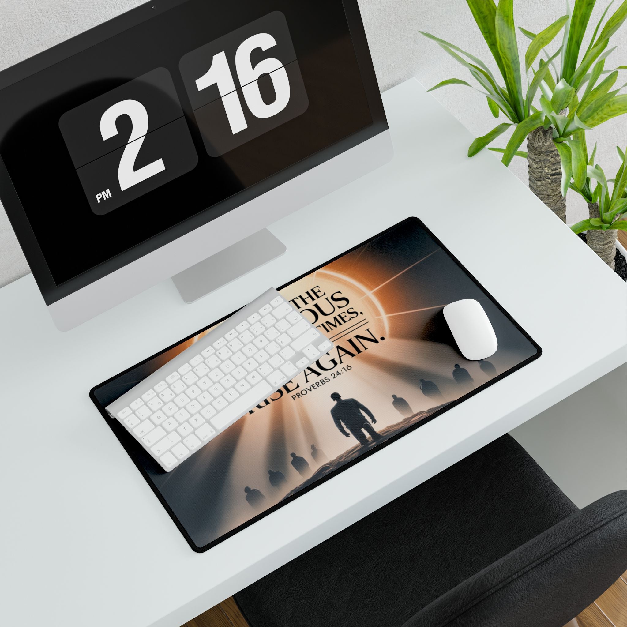 “Though the Righteous Fall” Christian Desk Mat – Proverbs 24:16 Inspirational Computer Desk Pad | Faith & Home Co.