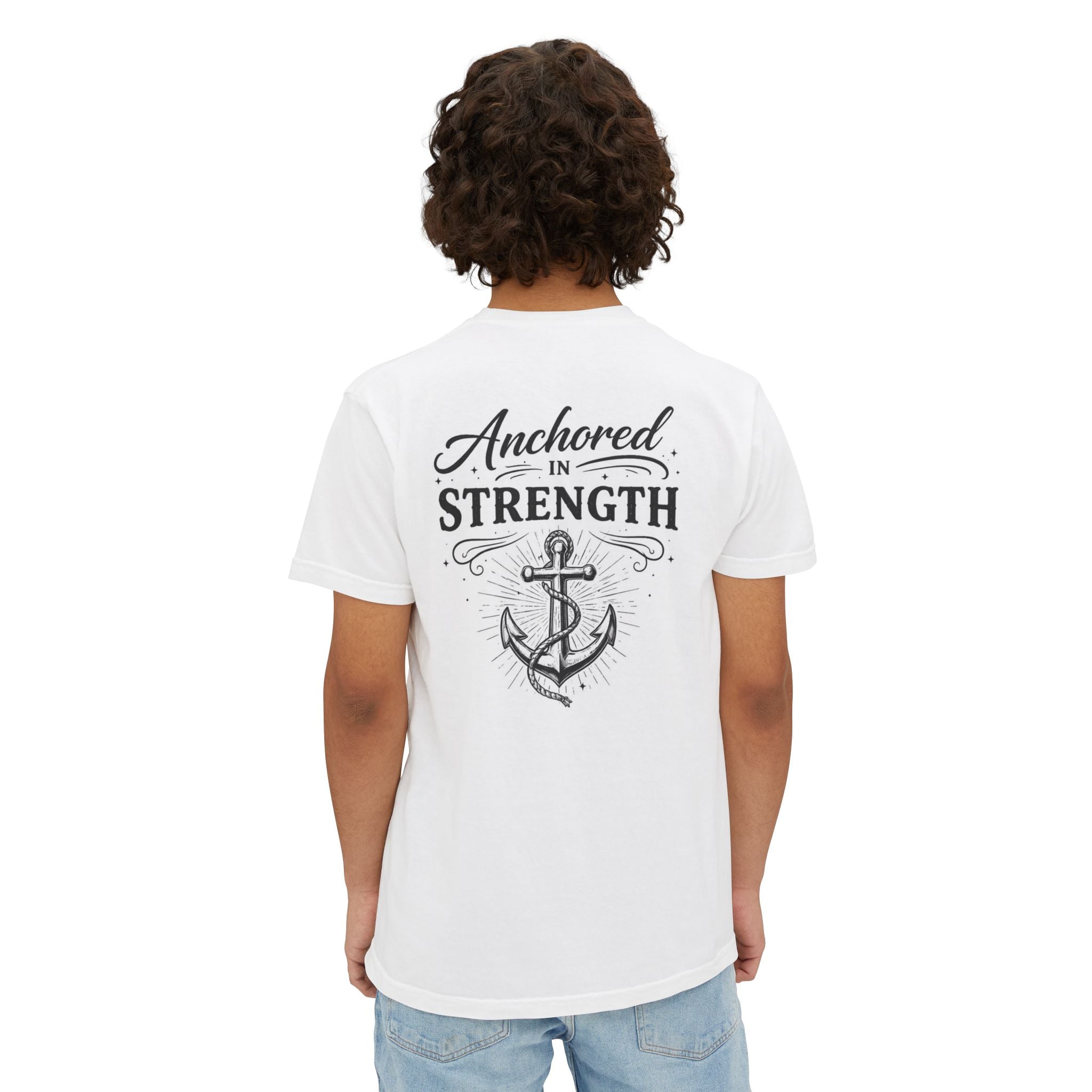 Anchored in Strength Christian T-Shirt | Faith-Based Anchor Cross Graphic Tee | Inspirational Christian Apparel | Faith & Home Co