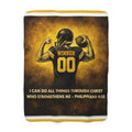 Christian Football Blanket – Black & Gold Faith Throw | Philippians 4:13 Scripture | Midwest Football Home Decor Gift