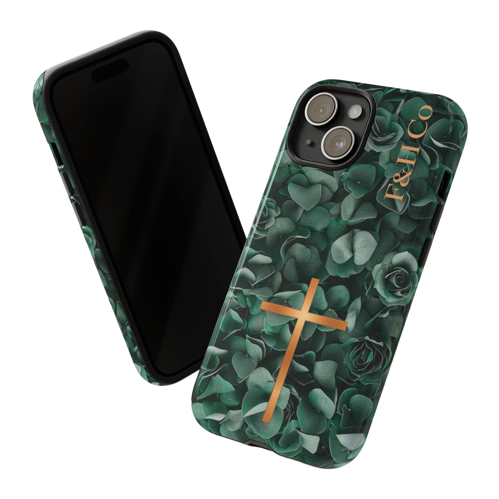 Christian Floral iPhone Case with Cross – Forest Green Faith Phone Cover | Faith & Home Co