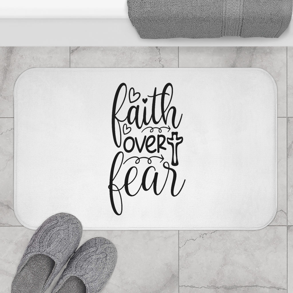 Faith Over Fear Bath Mat – Christian Bathroom Rug with Cross | Minimalist Faith Home Décor