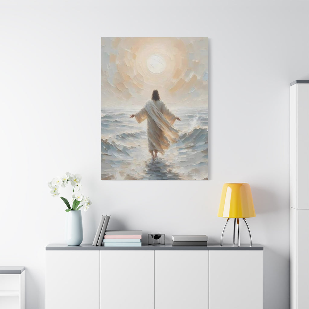 Jesus Walking on Water Canvas Wall Art – Christian Faith Ocean Artwork | Inspirational Christian Home Décor