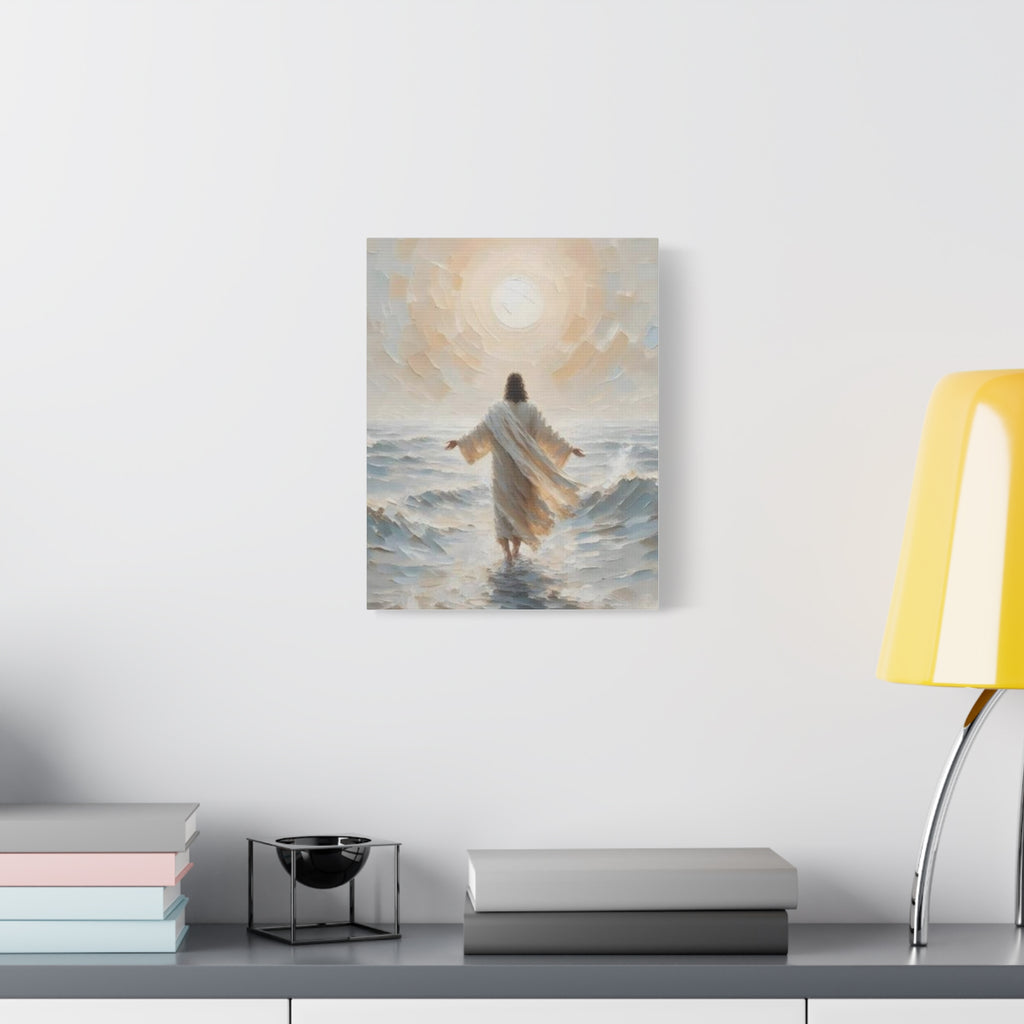 Jesus Walking on Water Canvas Wall Art – Christian Faith Ocean Artwork | Inspirational Christian Home Décor