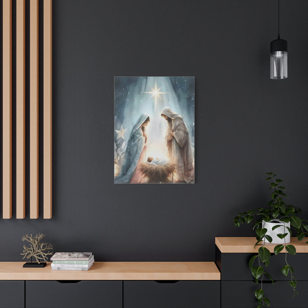 Holy Family Nativity Canvas Wall Art – Mary and Joseph Christian Christmas Artwork, Faith-Inspired Home Décor