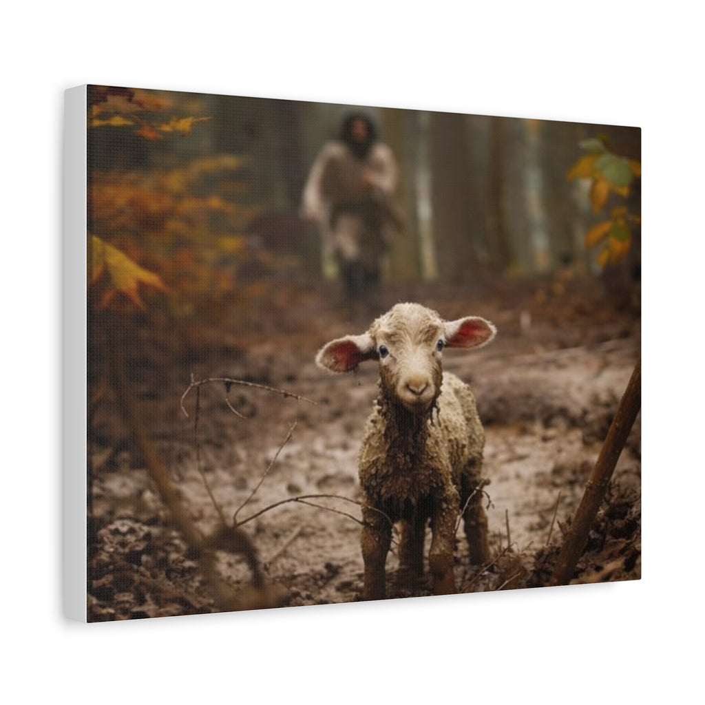 The Lost Lamb Canvas Wall Art | Faith-Inspired Christian Home Décor | Shepherd & Lamb Biblical Artwork