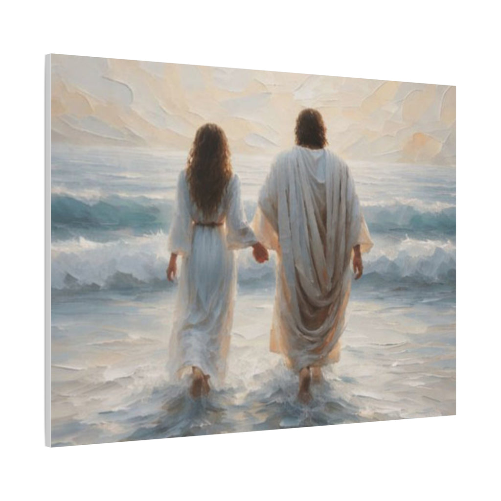 Jesus Walking on Water Canvas Wall Art – Christian Coastal Faith Artwork | Inspirational Christian Home Décor