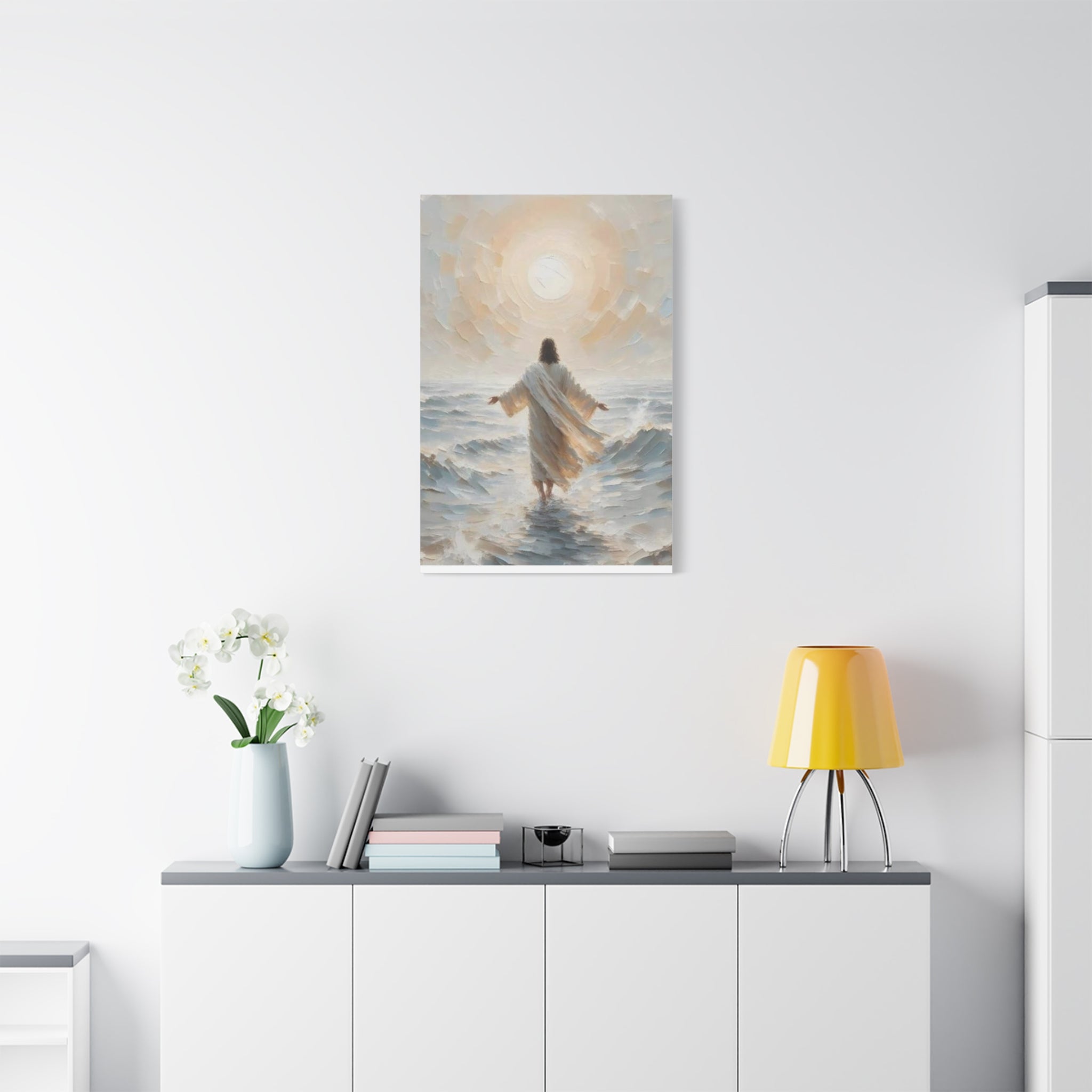 Jesus Walking on Water Canvas Wall Art – Christian Faith Ocean Artwork | Inspirational Christian Home Décor