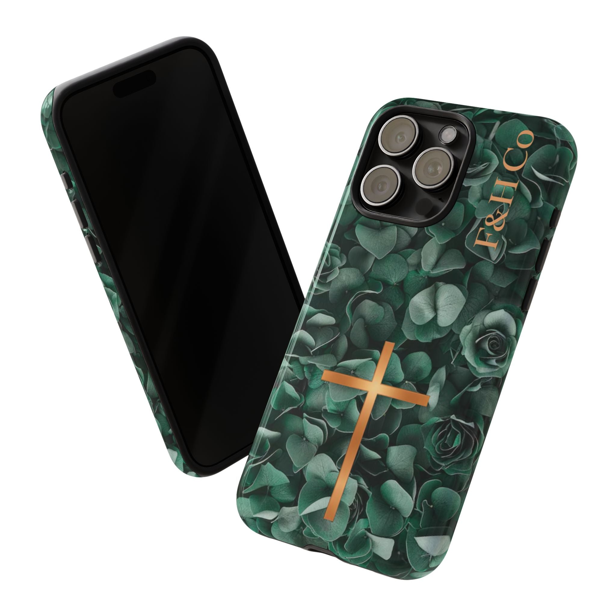 Christian Floral iPhone Case with Cross – Forest Green Faith Phone Cover | Faith & Home Co