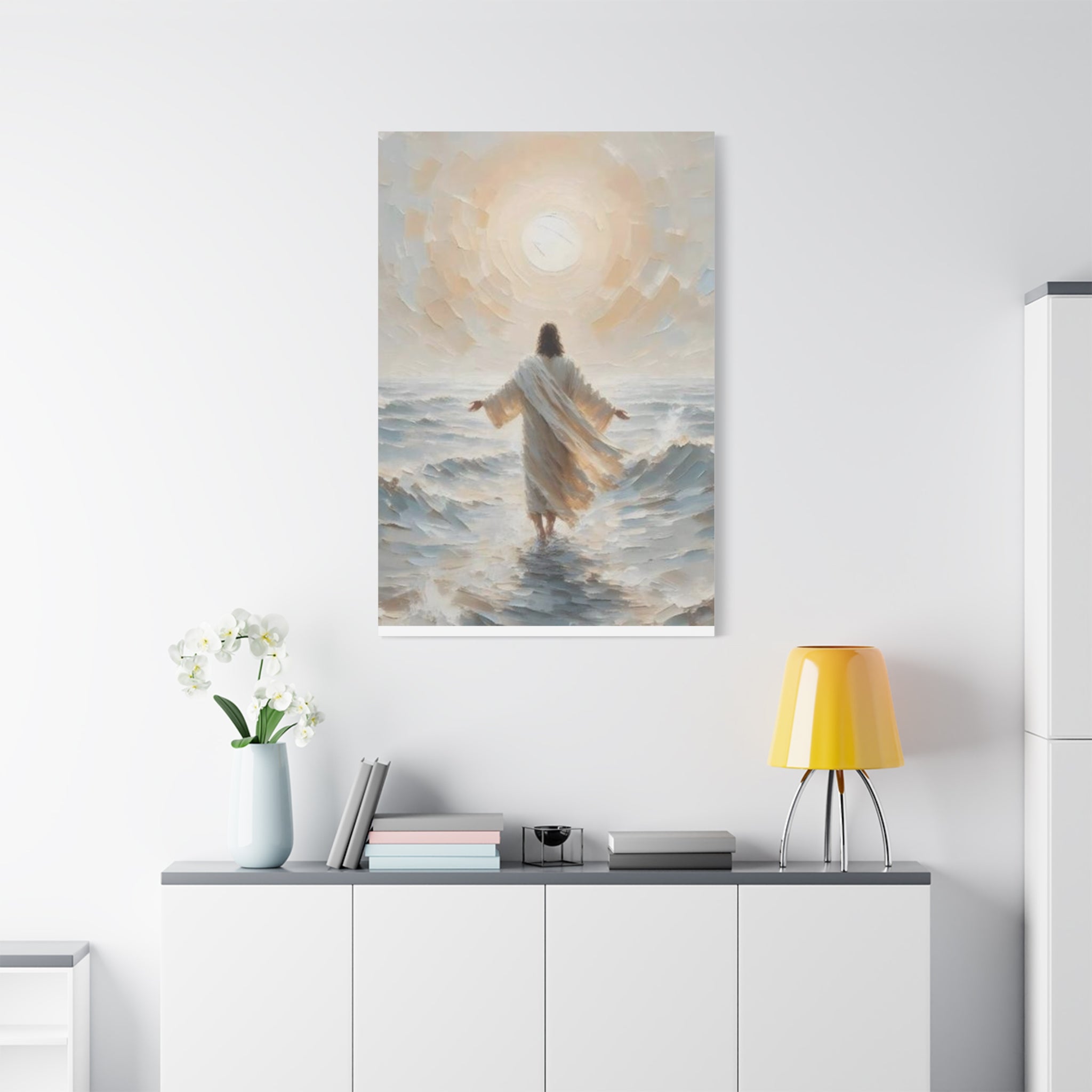 Jesus Walking on Water Canvas Wall Art – Christian Faith Ocean Artwork | Inspirational Christian Home Décor