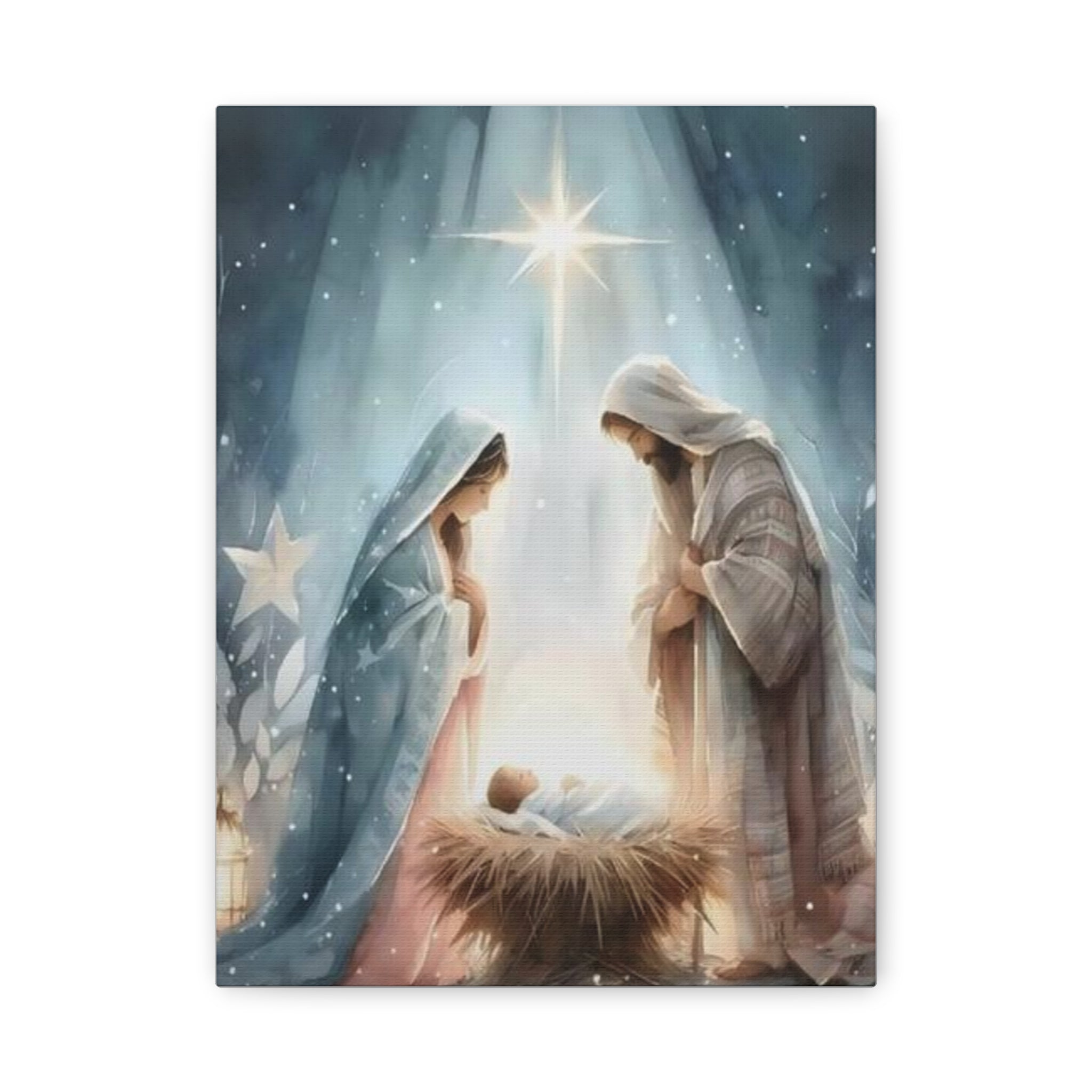 Holy Family Nativity Canvas Wall Art – Mary and Joseph Christian Christmas Artwork, Faith-Inspired Home Décor