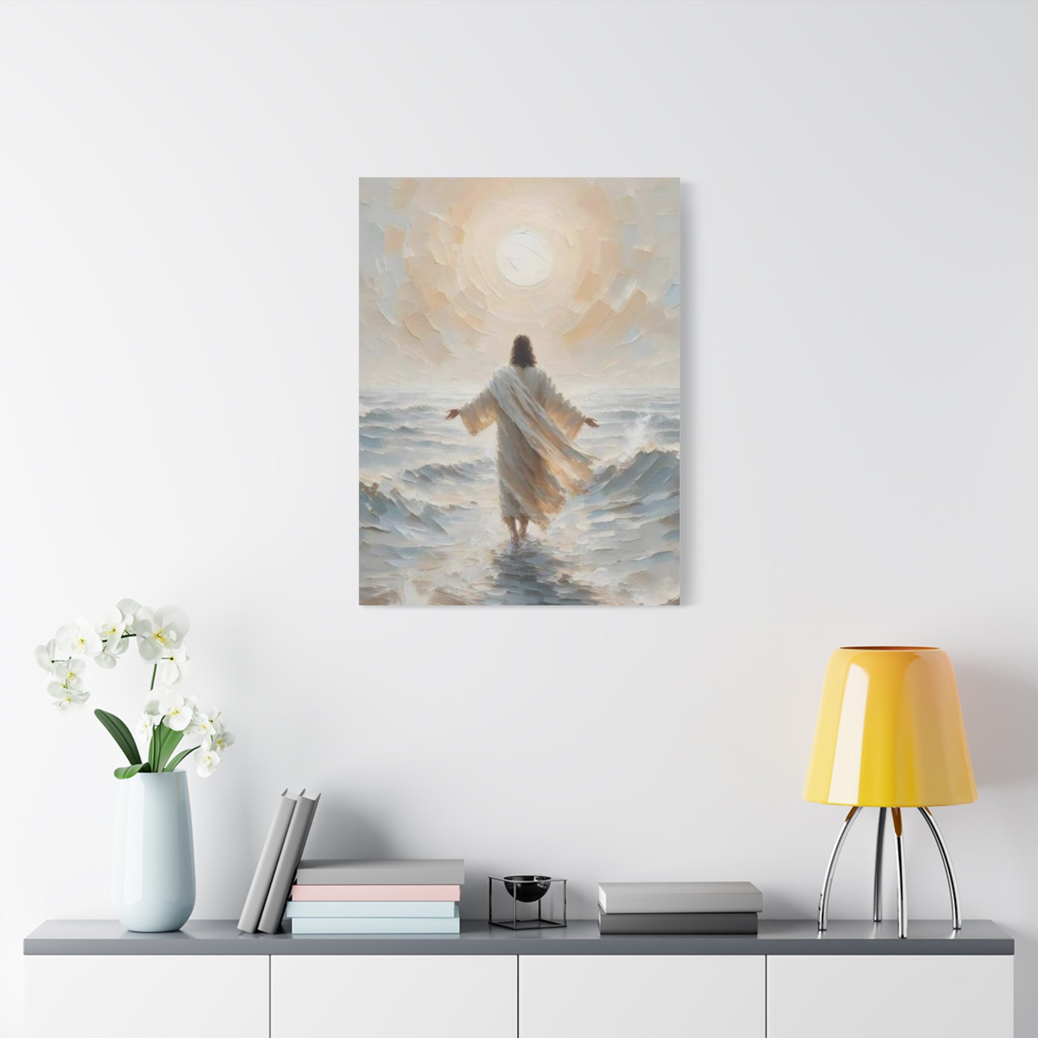 Jesus Walking on Water Canvas Wall Art – Christian Faith Ocean Artwork | Inspirational Christian Home Décor