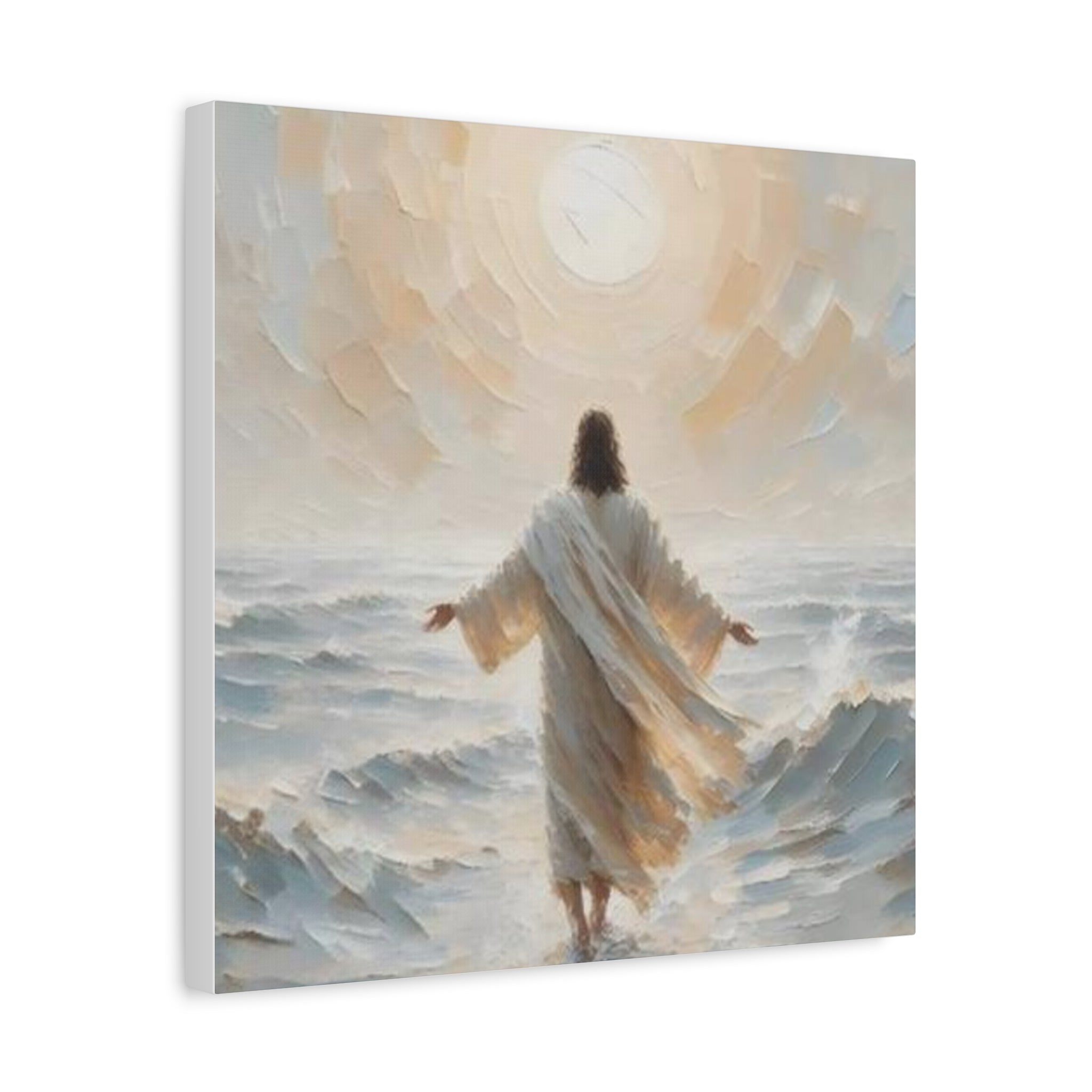 Jesus Walking on Water Canvas Wall Art – Christian Faith Ocean Artwork | Inspirational Christian Home Décor