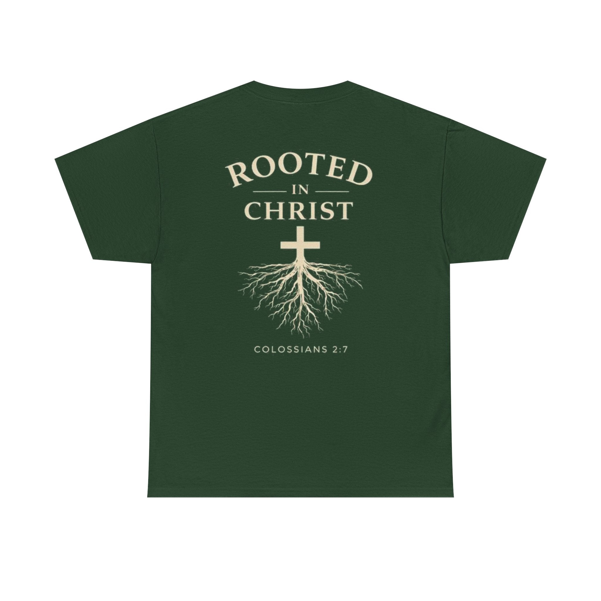 Rooted in Christ Christian T-Shirt – Colossians 2:7 Faith-Based Graphic Tee | Inspirational Christian Apparel