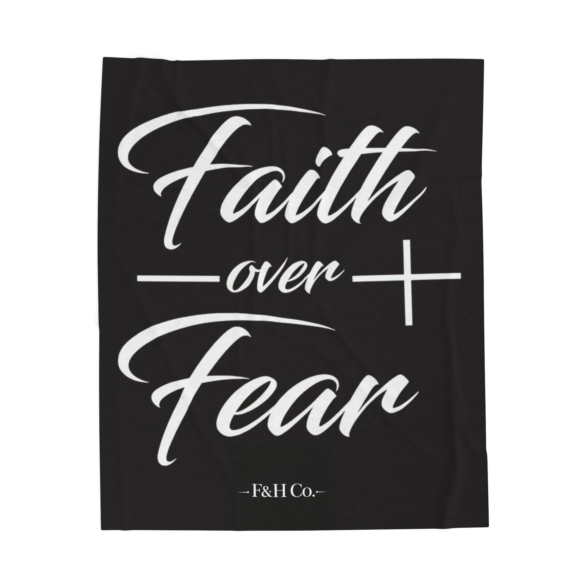 Faith Over Fear Plush Blanket | Black Christian Throw | Inspirational Faith Blanket | F&H Co Home Decor