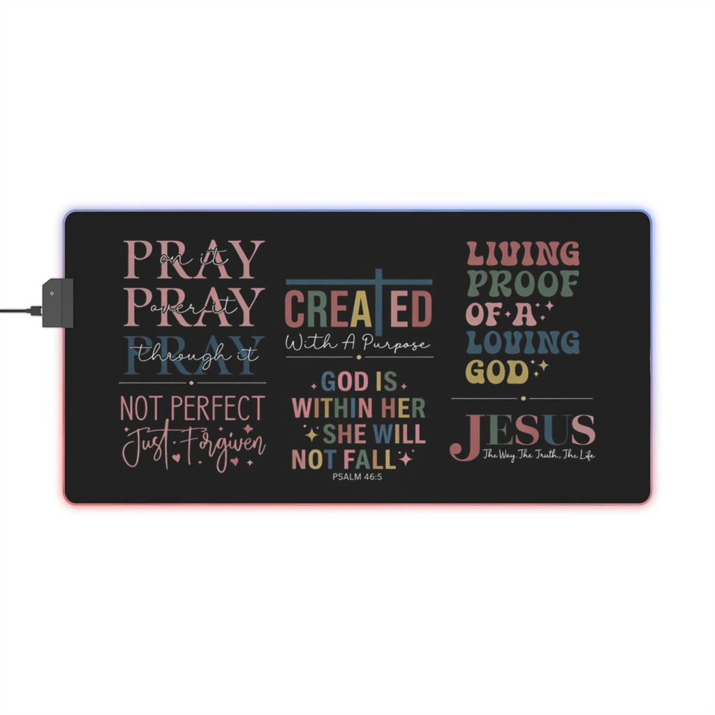 Christian LED Desk Mat – Light-Up Faith Desk Pad with Scripture & Inspirational Quotes | RGB Office & Gaming Mouse Pad