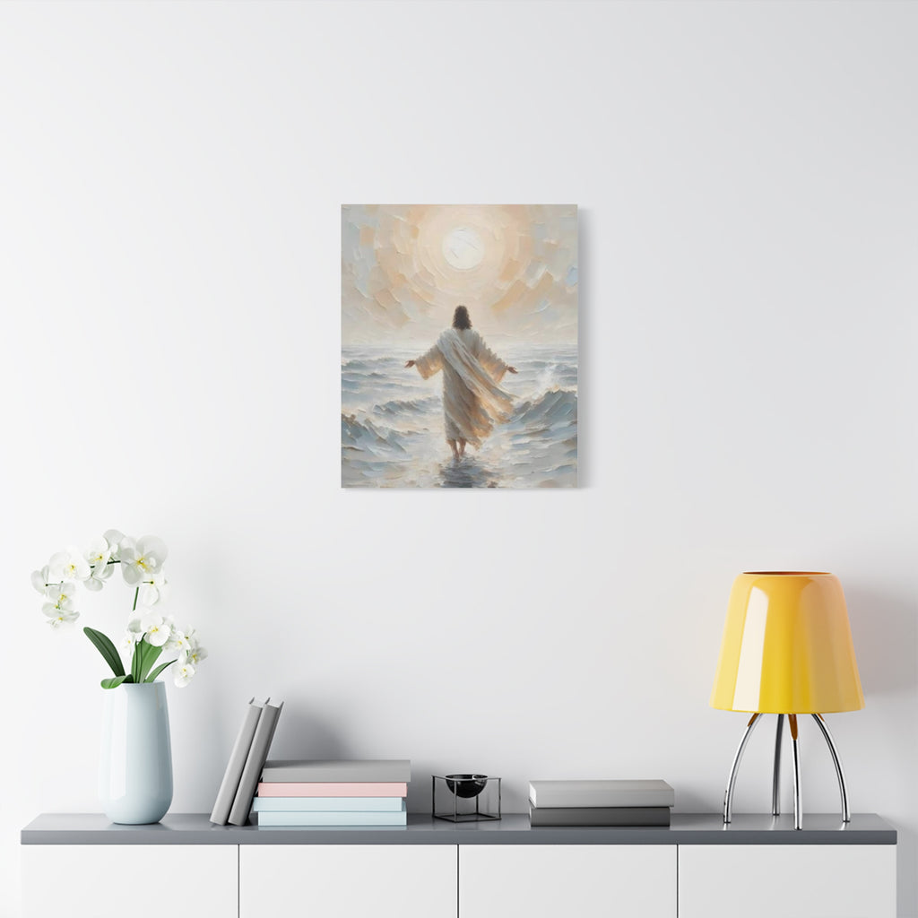 Jesus Walking on Water Canvas Wall Art – Christian Faith Ocean Artwork | Inspirational Christian Home Décor