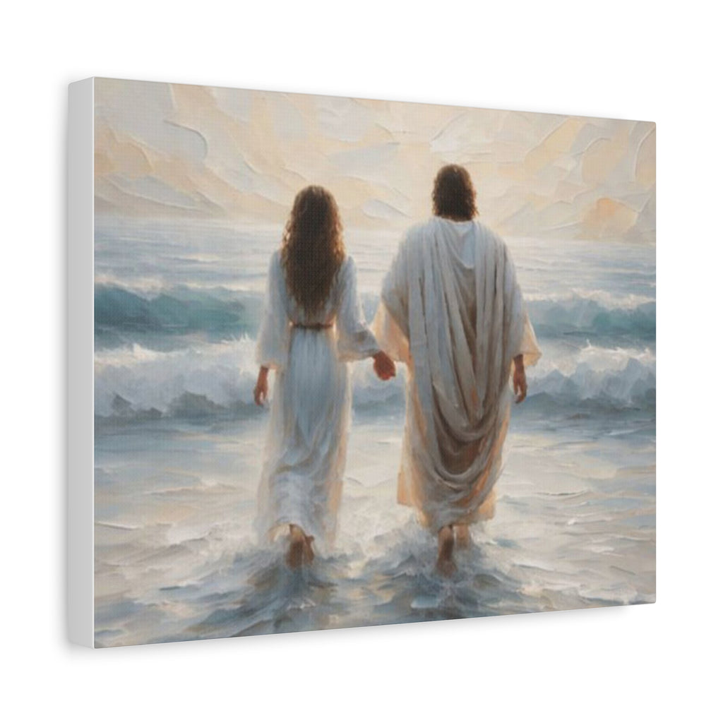 Jesus Walking on Water Canvas Wall Art – Christian Coastal Faith Artwork | Inspirational Christian Home Décor