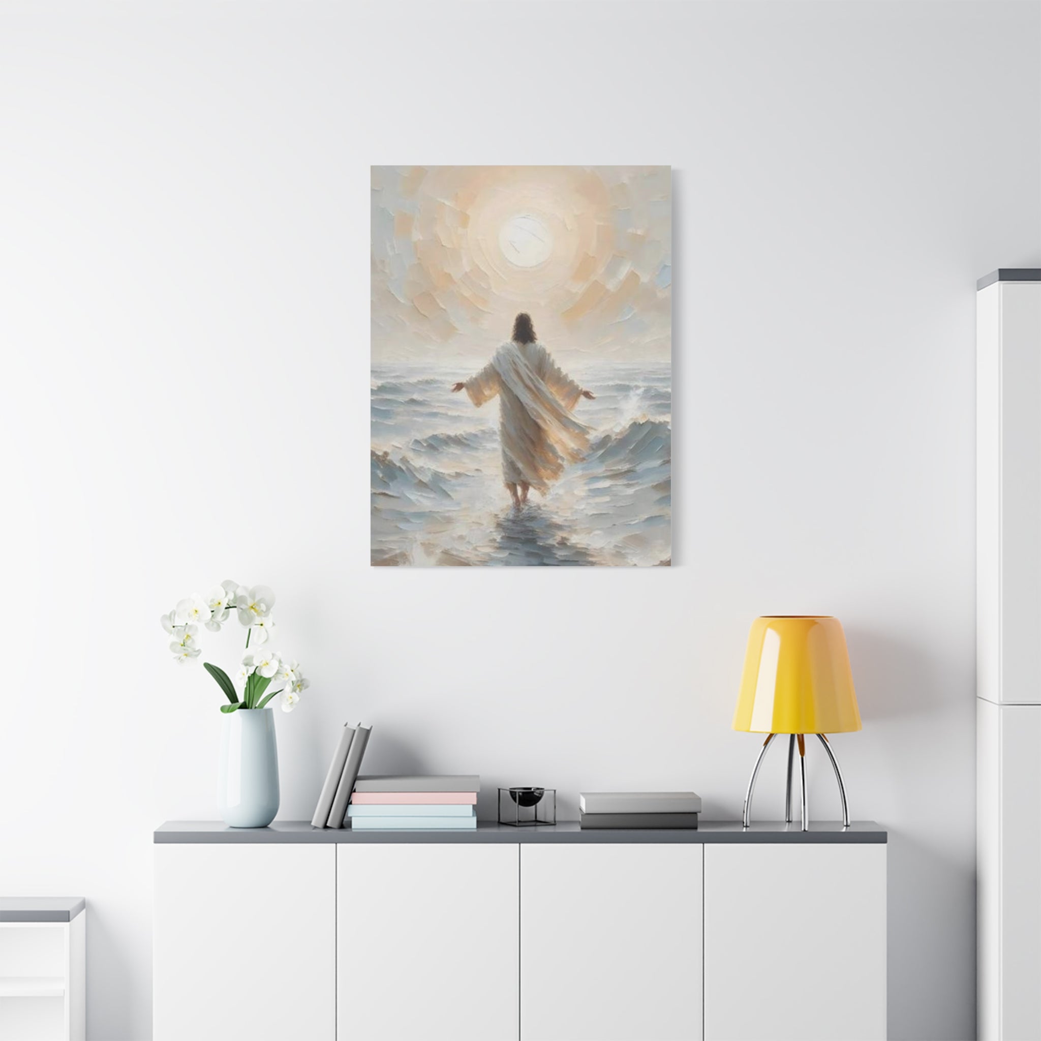 Jesus Walking on Water Canvas Wall Art – Christian Faith Ocean Artwork | Inspirational Christian Home Décor