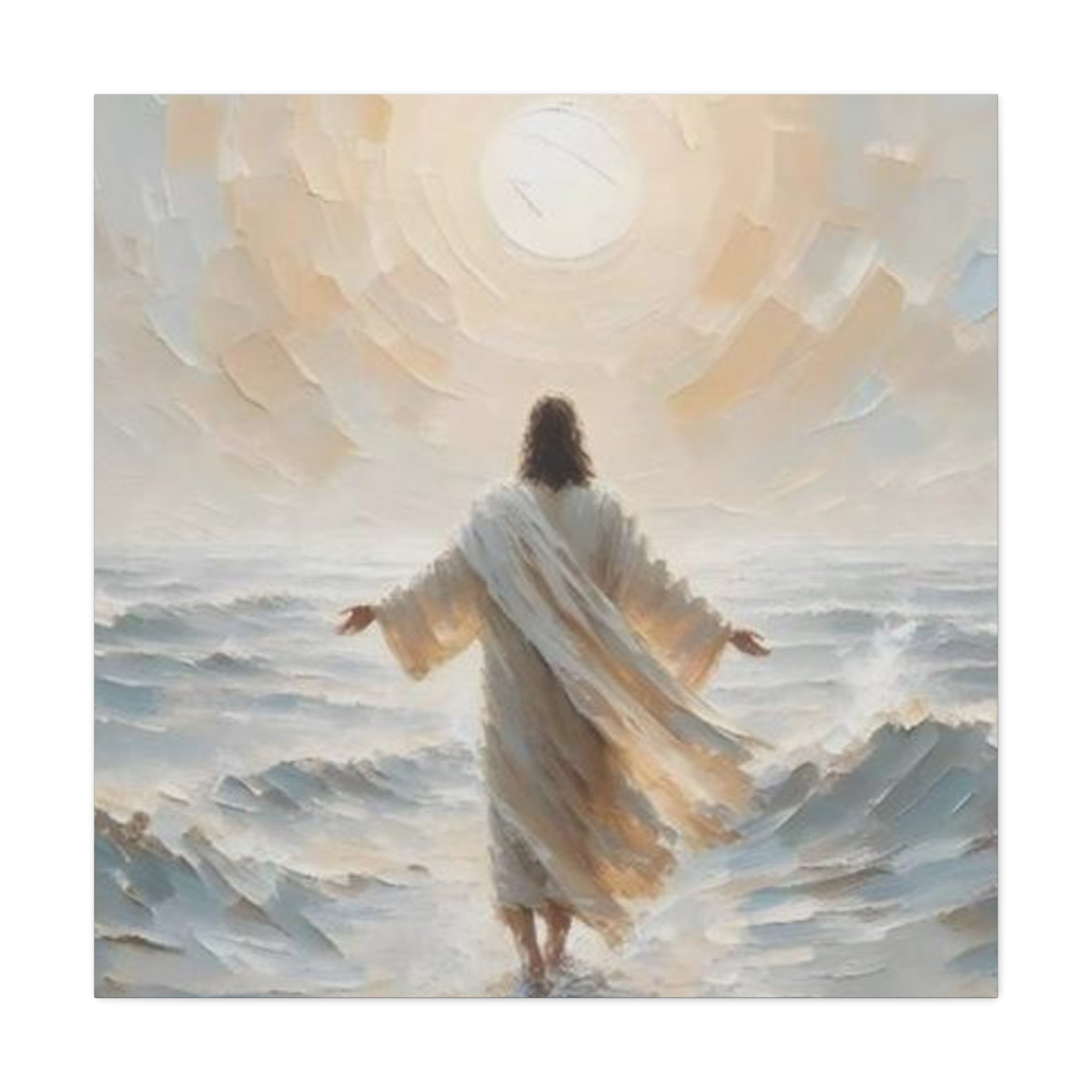 Jesus Walking on Water Canvas Wall Art – Christian Faith Ocean Artwork | Inspirational Christian Home Décor