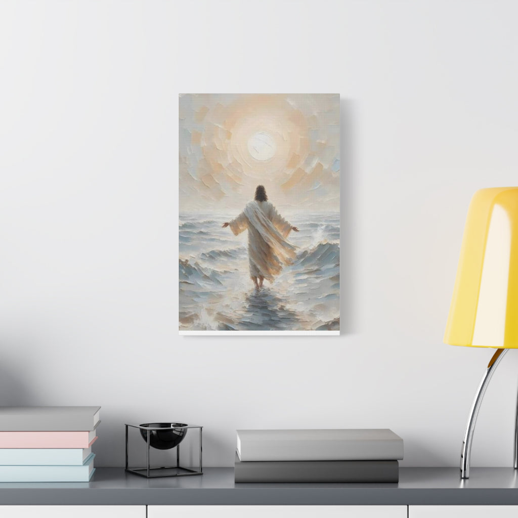 Jesus Walking on Water Canvas Wall Art – Christian Faith Ocean Artwork | Inspirational Christian Home Décor