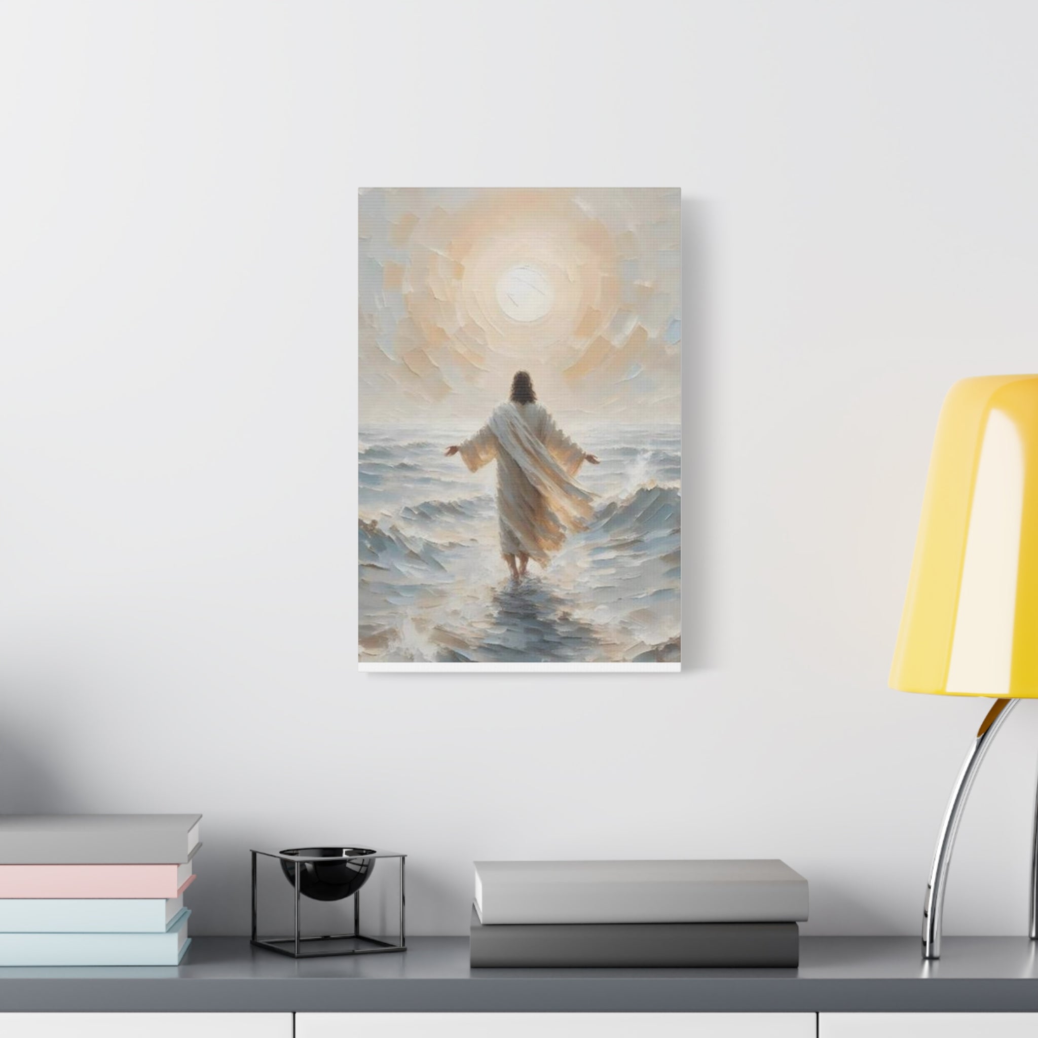 Jesus Walking on Water Canvas Wall Art – Christian Faith Ocean Artwork | Inspirational Christian Home Décor