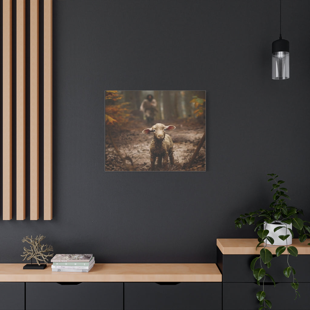 The Lost Lamb Canvas Wall Art | Faith-Inspired Christian Home Décor | Shepherd & Lamb Biblical Artwork