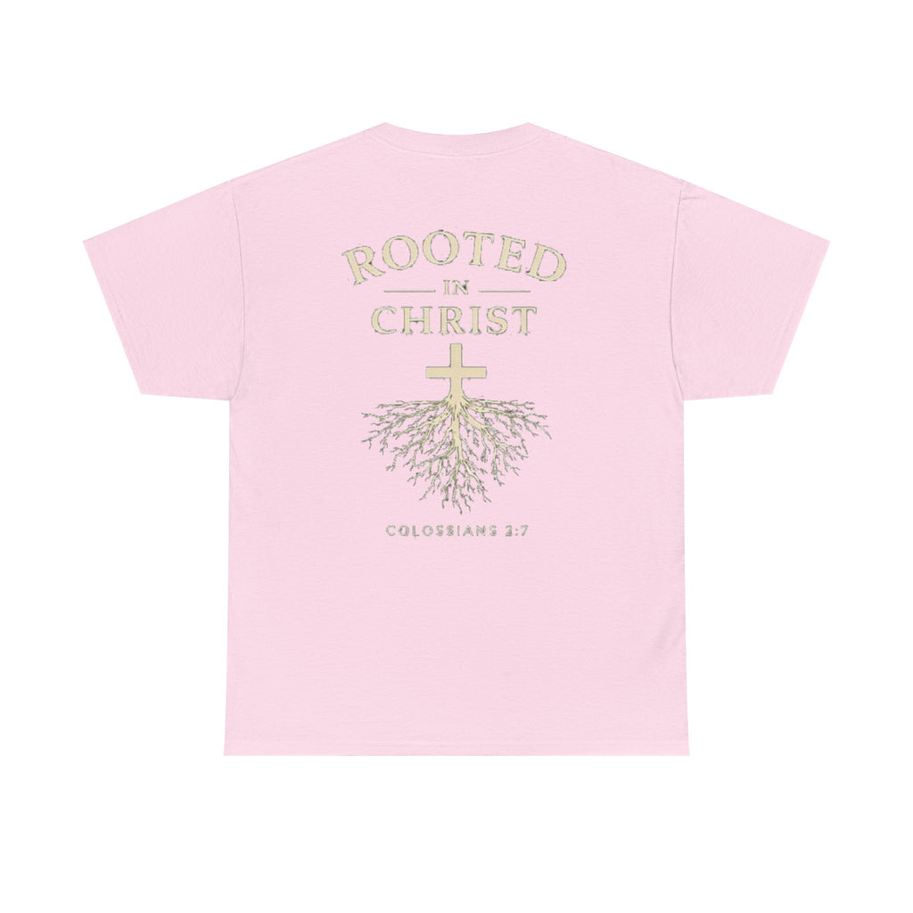 Rooted in Christ Christian T-Shirt – Colossians 2:7 Faith-Based Graphic Tee | Inspirational Christian Apparel
