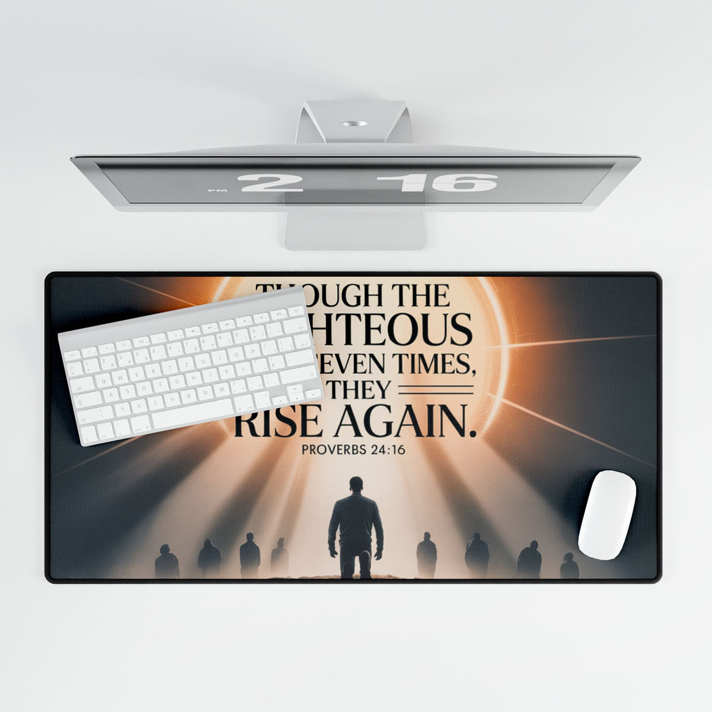 “Though the Righteous Fall” Christian Desk Mat – Proverbs 24:16 Inspirational Computer Desk Pad | Faith & Home Co.
