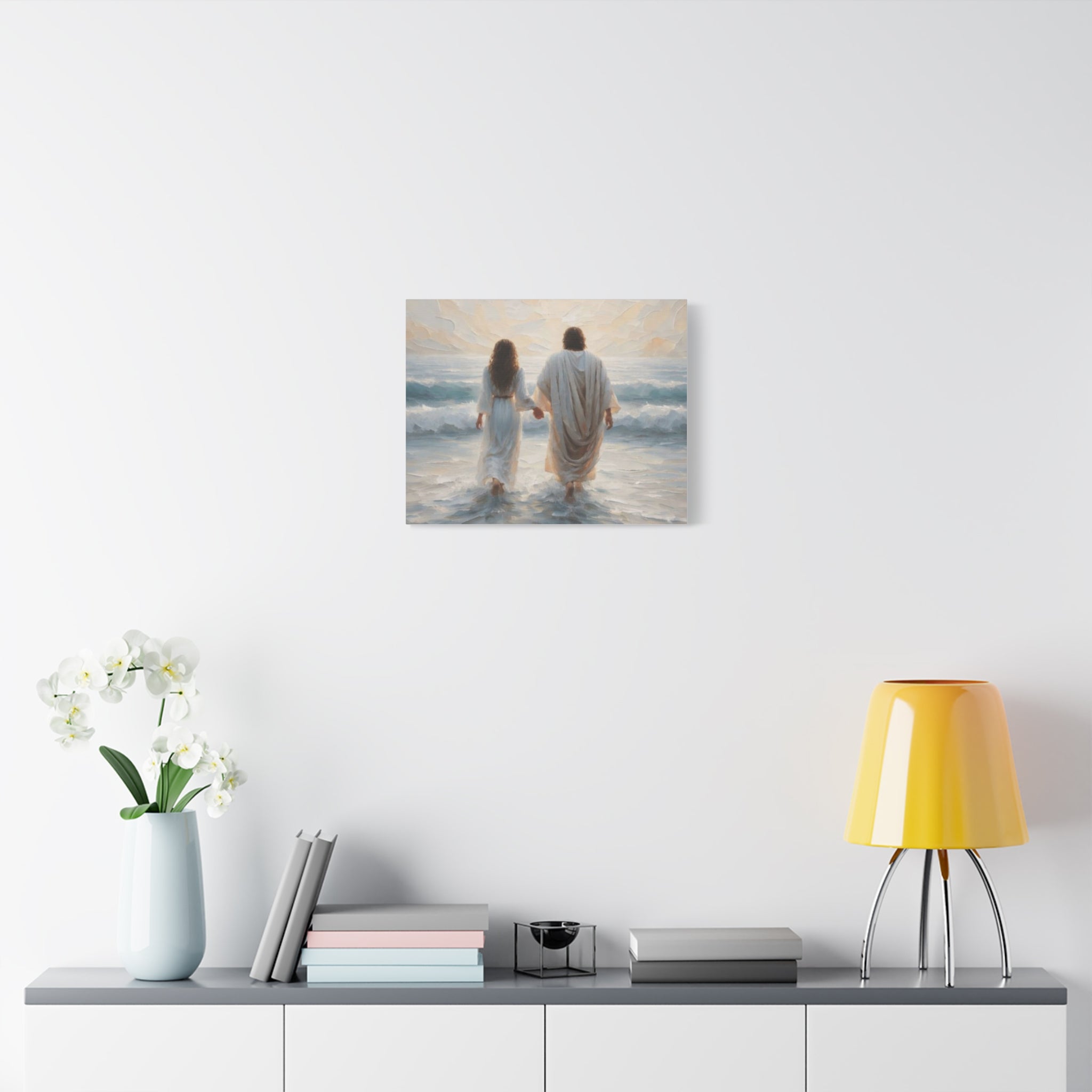Jesus Walking on Water Canvas Wall Art – Christian Coastal Faith Artwork | Inspirational Christian Home Décor