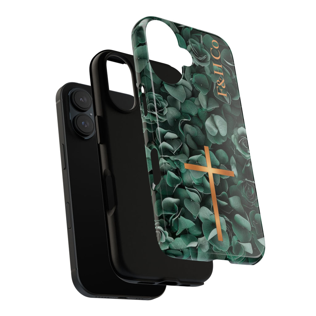 Christian Floral iPhone Case with Cross – Forest Green Faith Phone Cover | Faith & Home Co