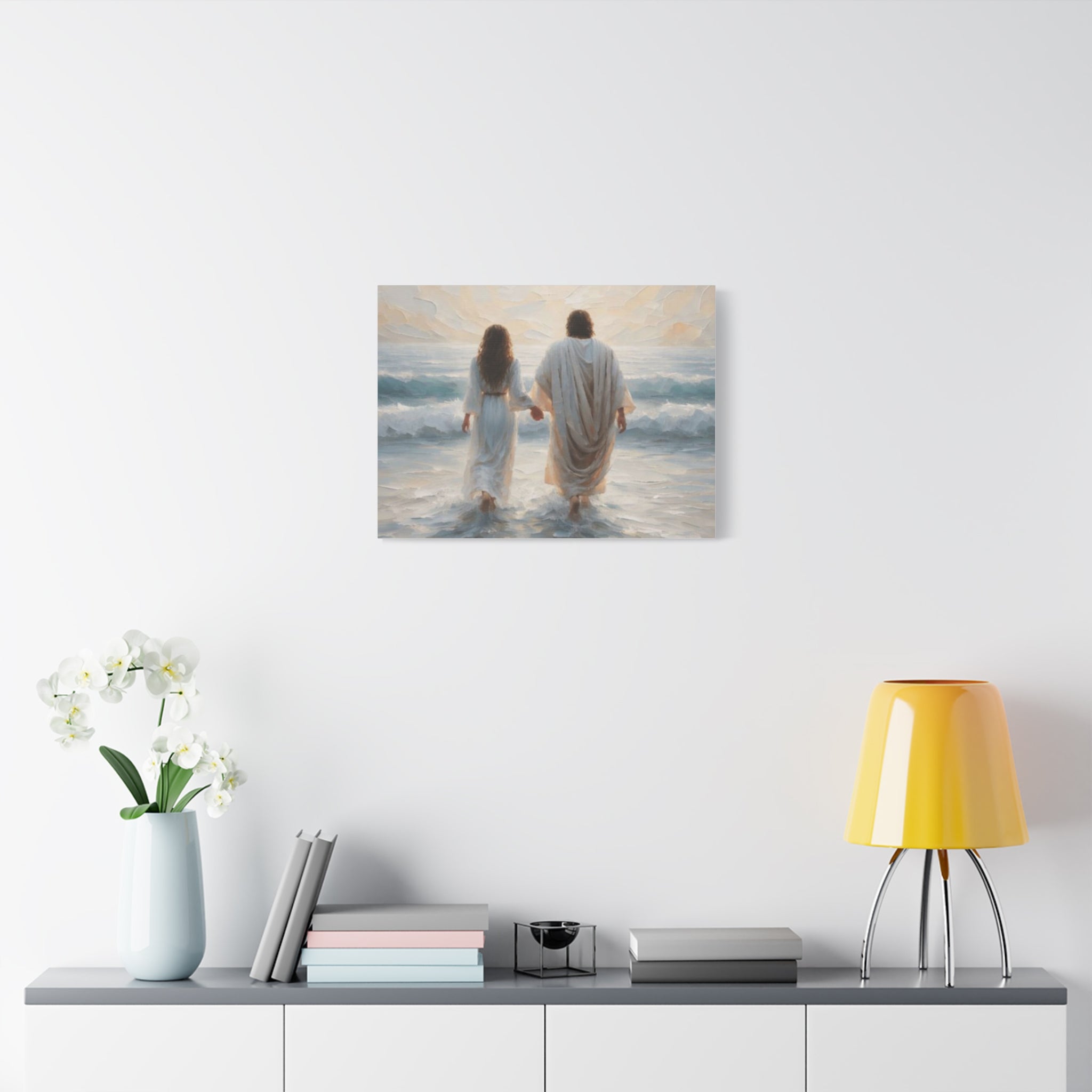 Jesus Walking on Water Canvas Wall Art – Christian Coastal Faith Artwork | Inspirational Christian Home Décor