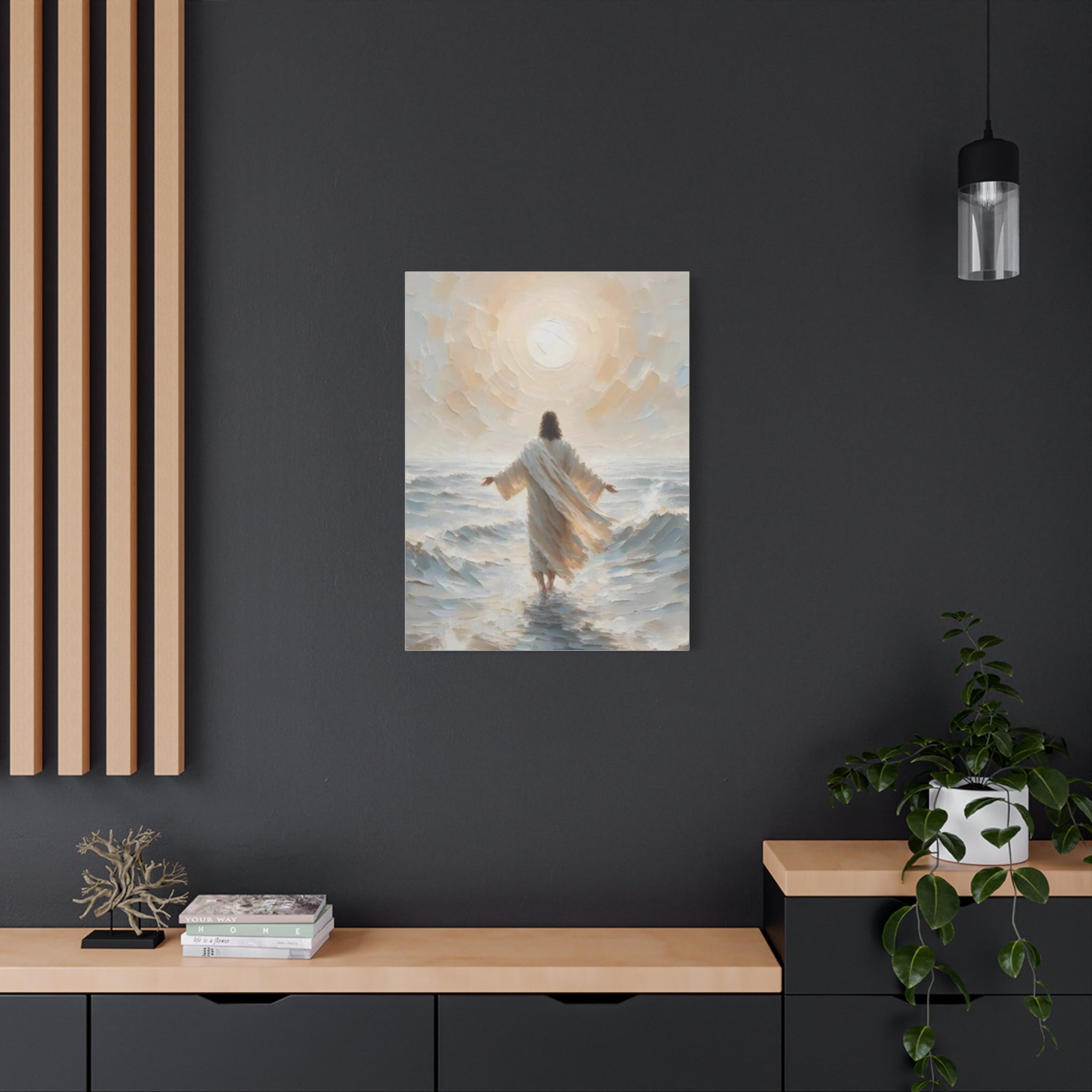 Jesus Walking on Water Canvas Wall Art – Christian Faith Ocean Artwork | Inspirational Christian Home Décor