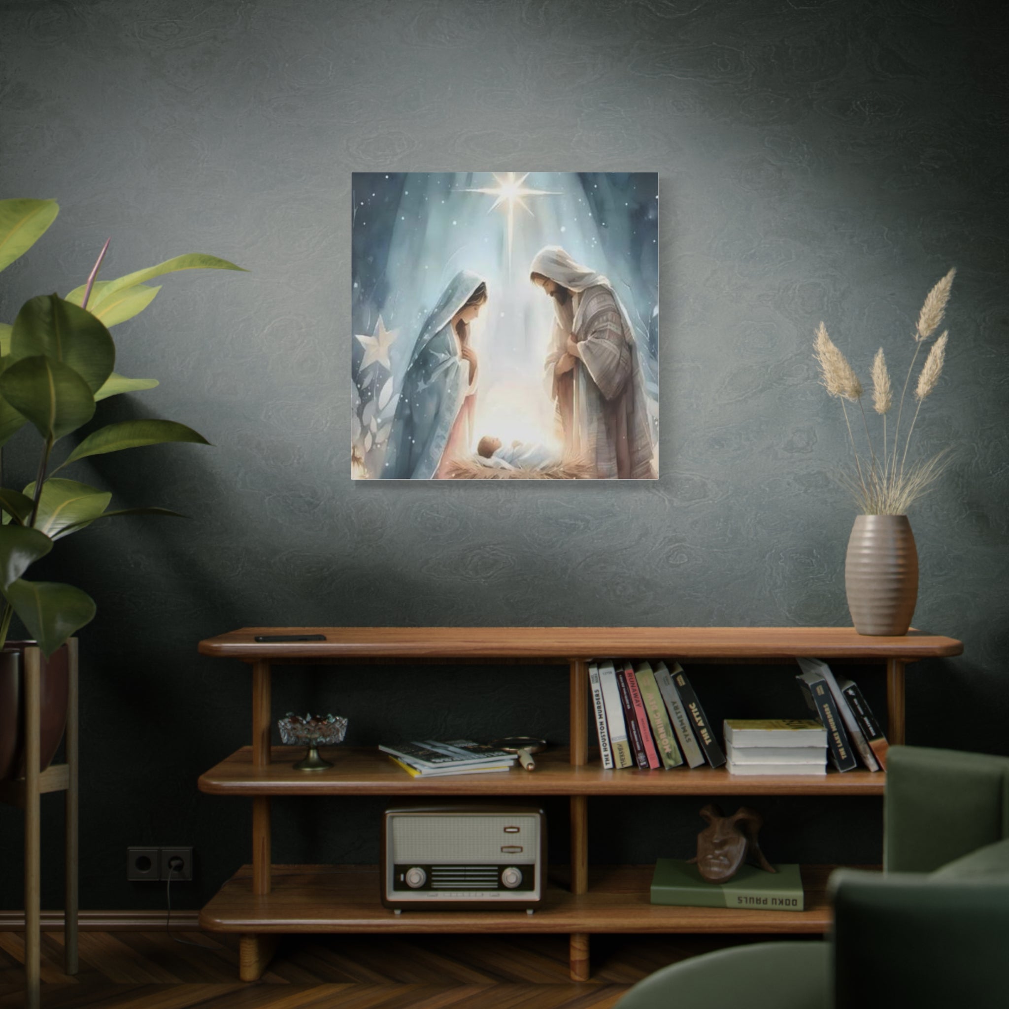 Holy Family Nativity Canvas Wall Art – Mary and Joseph Christian Christmas Artwork, Faith-Inspired Home Décor