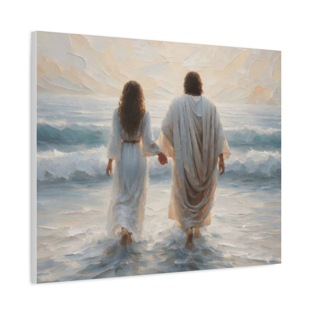 Jesus Walking on Water Canvas Wall Art – Christian Coastal Faith Artwork | Inspirational Christian Home Décor
