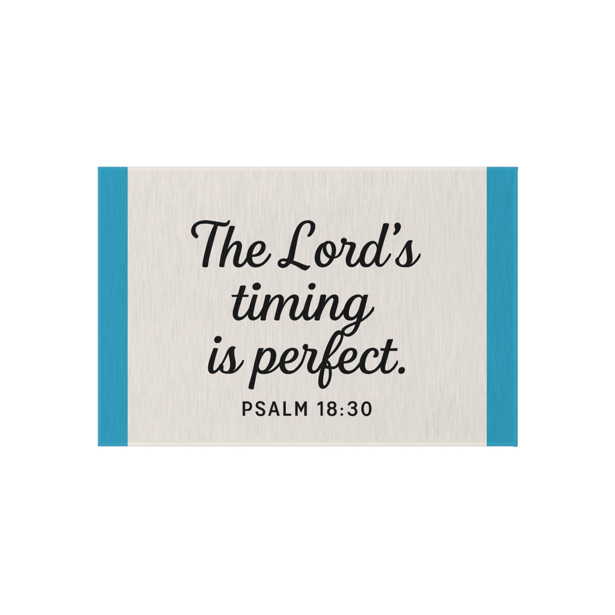 The Lord’s Timing Is Perfect Doormat – Psalm 18:30 | Christian Welcome Mat | Faith-Based Front Door Decor
