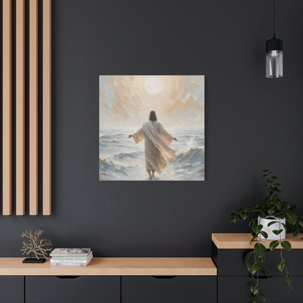 Jesus Walking on Water Canvas Wall Art – Christian Faith Ocean Artwork | Inspirational Christian Home Décor