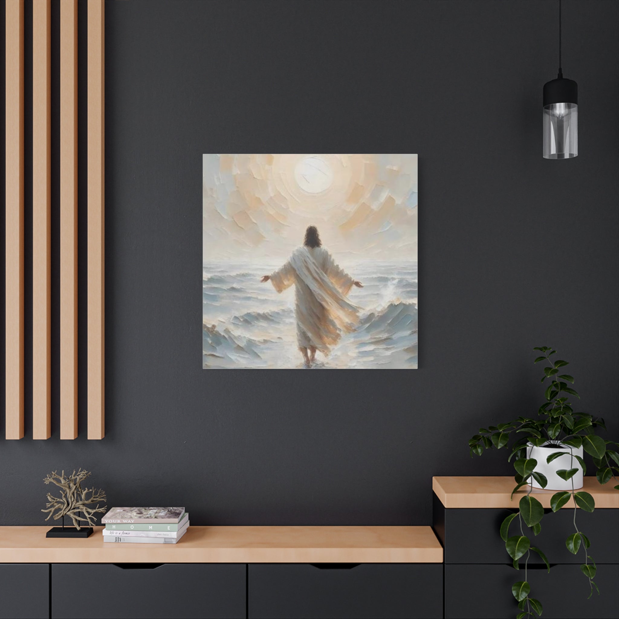 Jesus Walking on Water Canvas Wall Art – Christian Faith Ocean Artwork | Inspirational Christian Home Décor