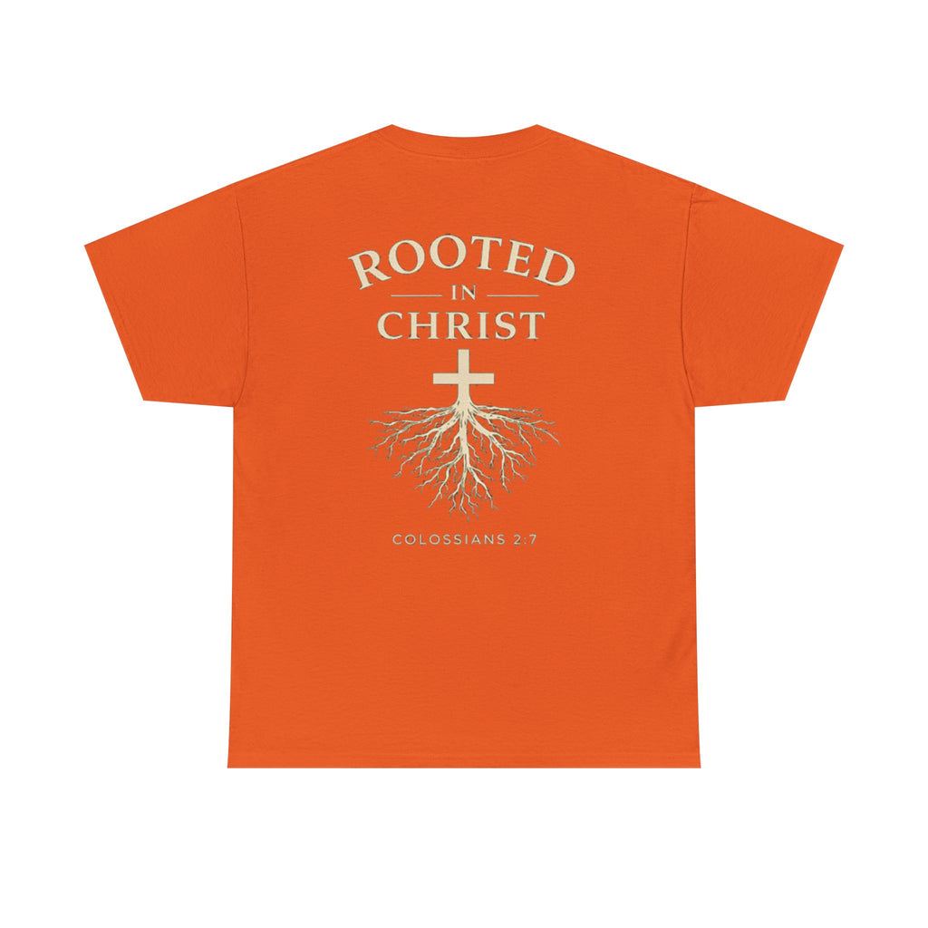 Rooted in Christ Christian T-Shirt – Colossians 2:7 Faith-Based Graphic Tee | Inspirational Christian Apparel