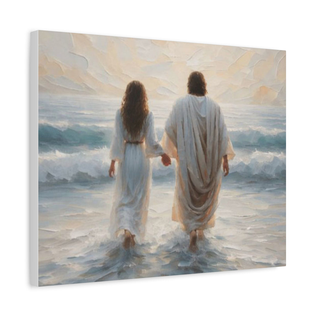 Jesus Walking on Water Canvas Wall Art – Christian Coastal Faith Artwork | Inspirational Christian Home Décor