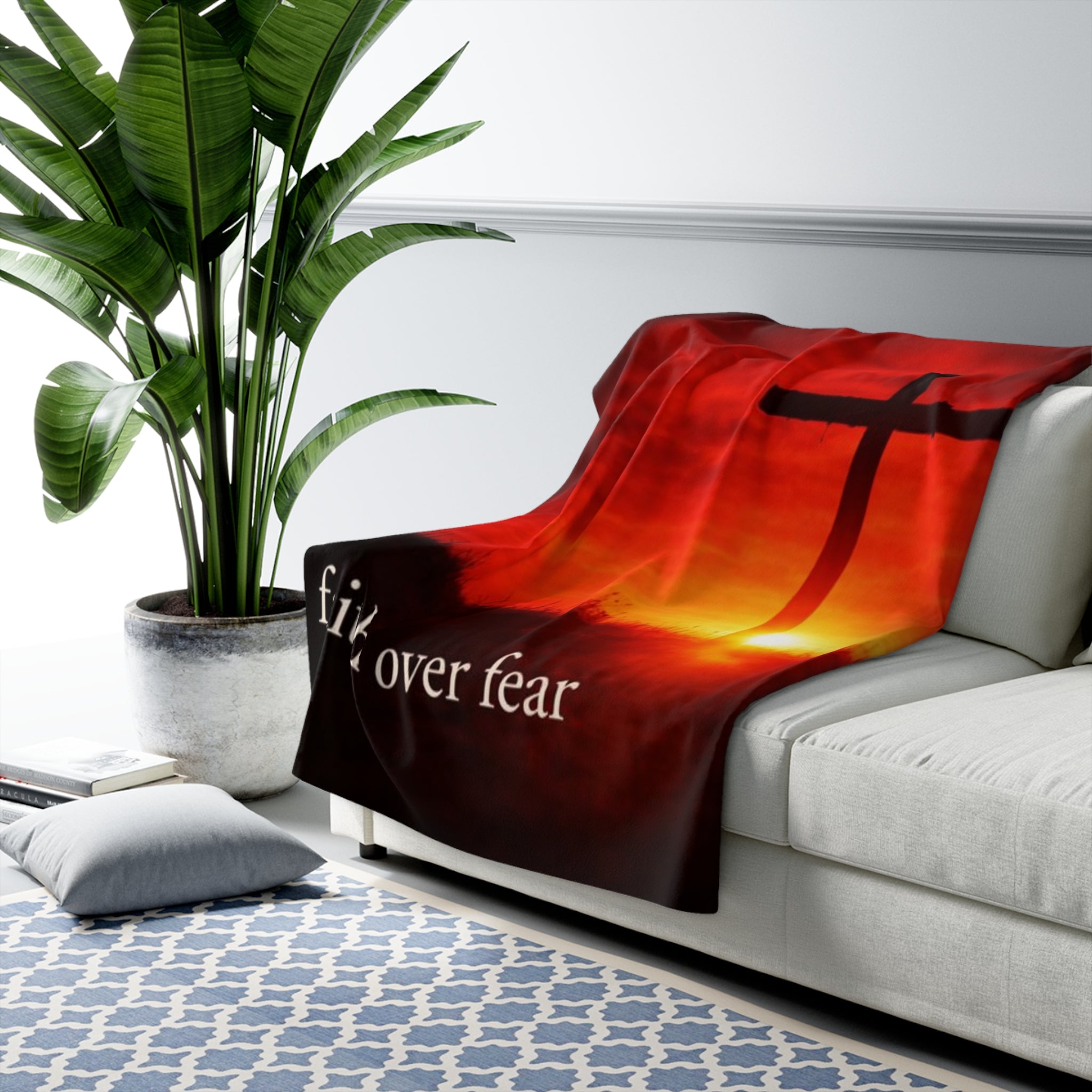 Faith Over Fear Christian Sherpa Blanket | Inspirational Scripture Throw | Cozy Faith-Based Home Decor
