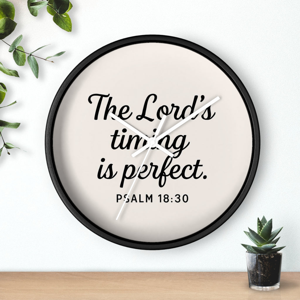 “The Lord’s Timing Is Perfect” Christian Wall Clock – Psalm 18:30 Faith-Inspired Home Décor | Faith & Home Co.