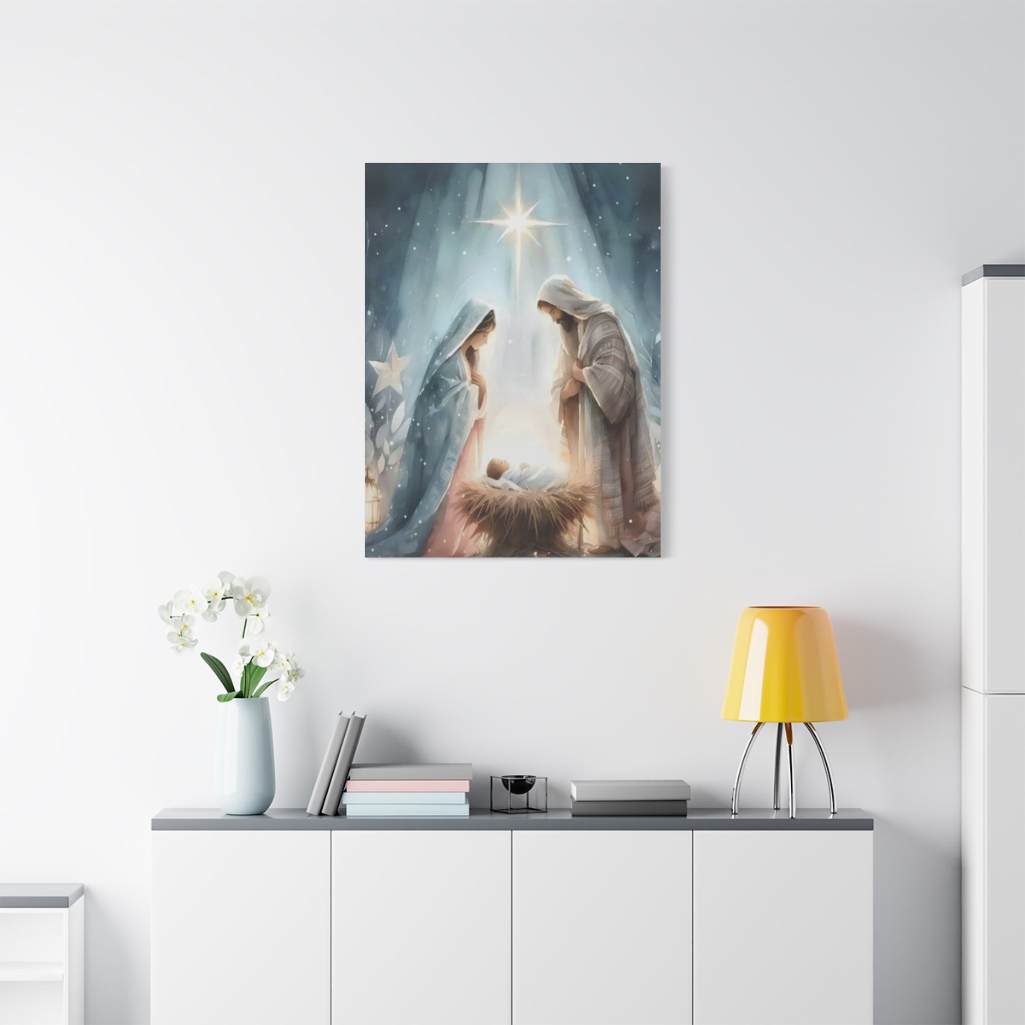 Holy Family Nativity Canvas Wall Art – Mary and Joseph Christian Christmas Artwork, Faith-Inspired Home Décor