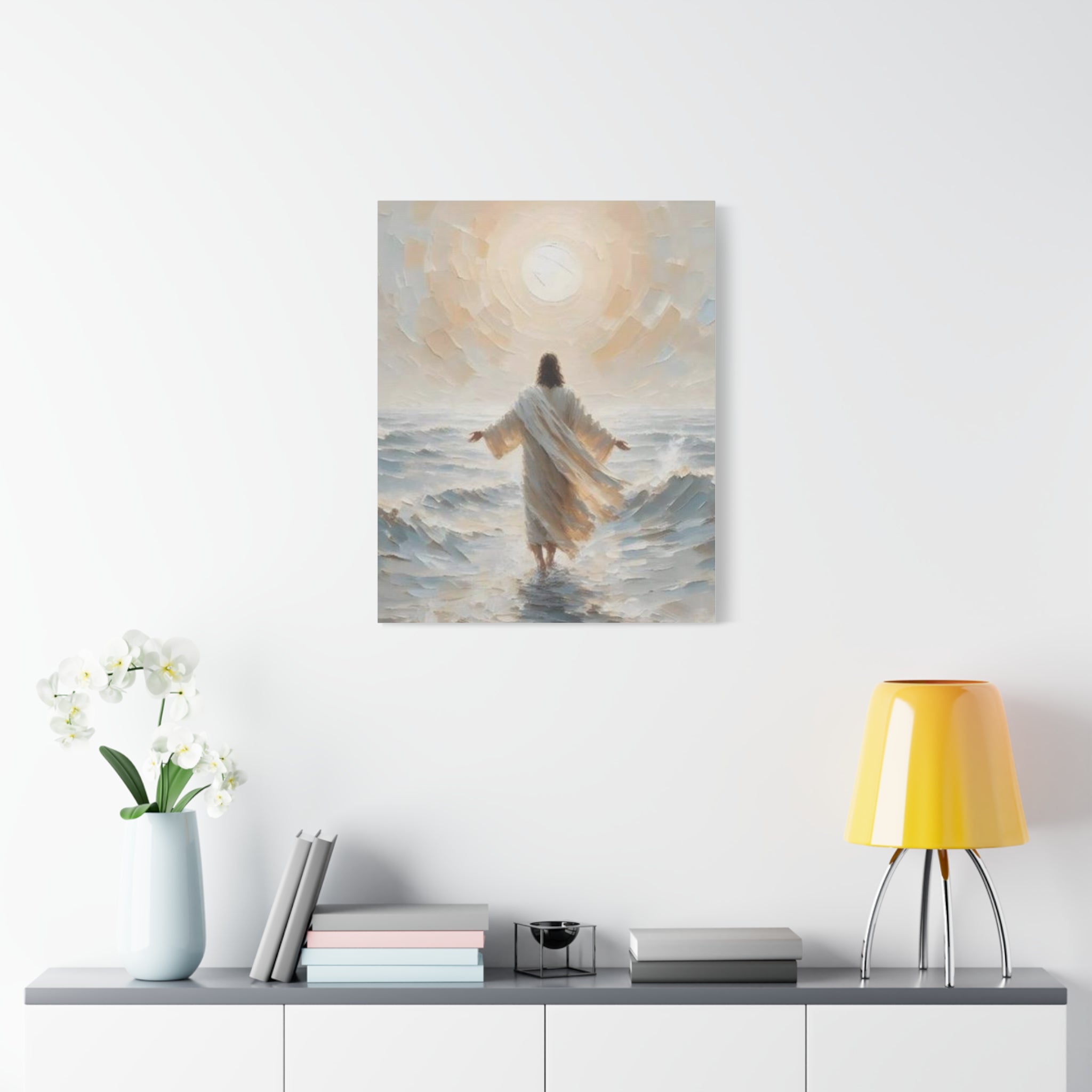 Jesus Walking on Water Canvas Wall Art – Christian Faith Ocean Artwork | Inspirational Christian Home Décor