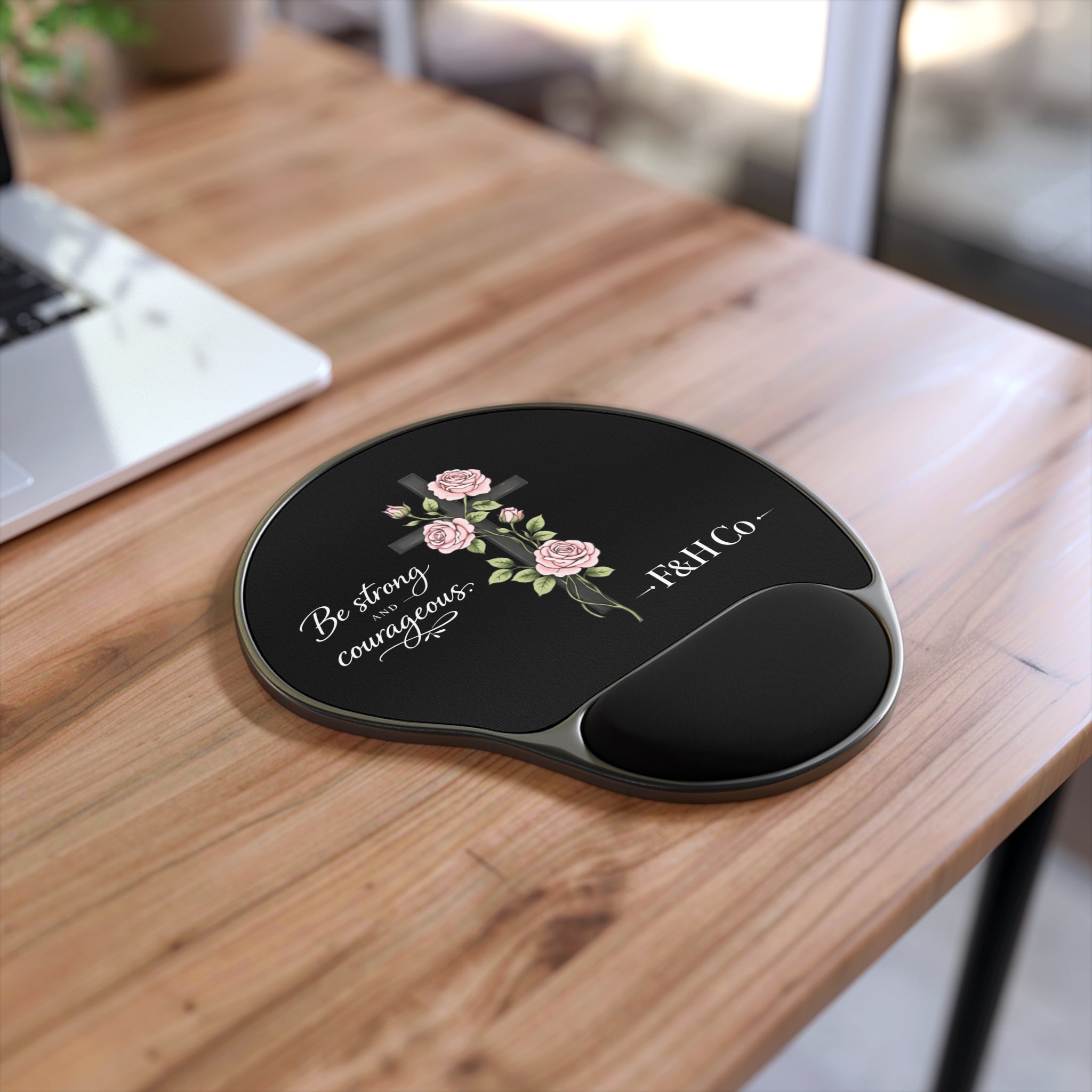 Christian Ergonomic Mouse Pad with Wrist Support – “Be Strong & Courageous” Joshua 1:9 | Faith-Based Office Desk Accessory