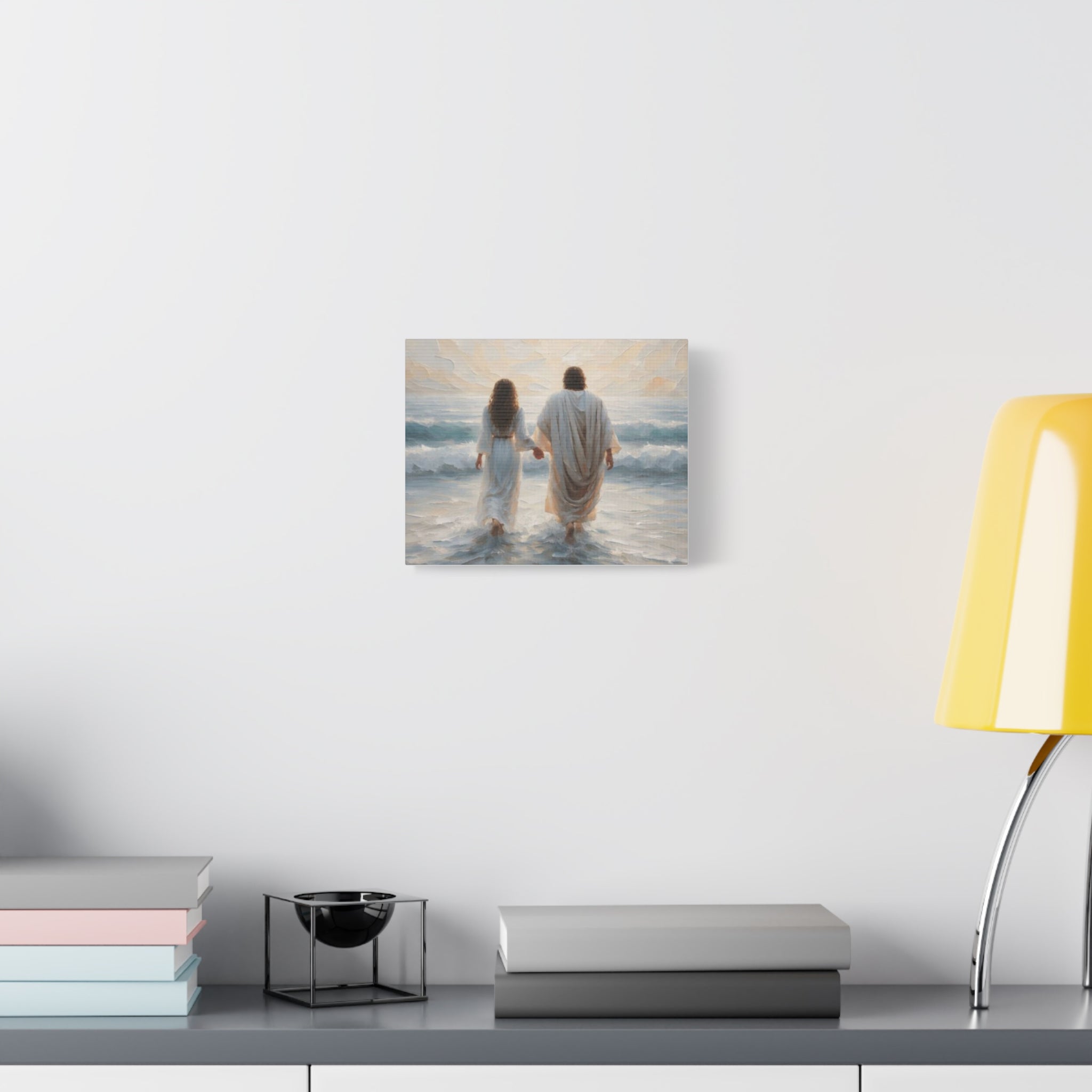 Jesus Walking on Water Canvas Wall Art – Christian Coastal Faith Artwork | Inspirational Christian Home Décor