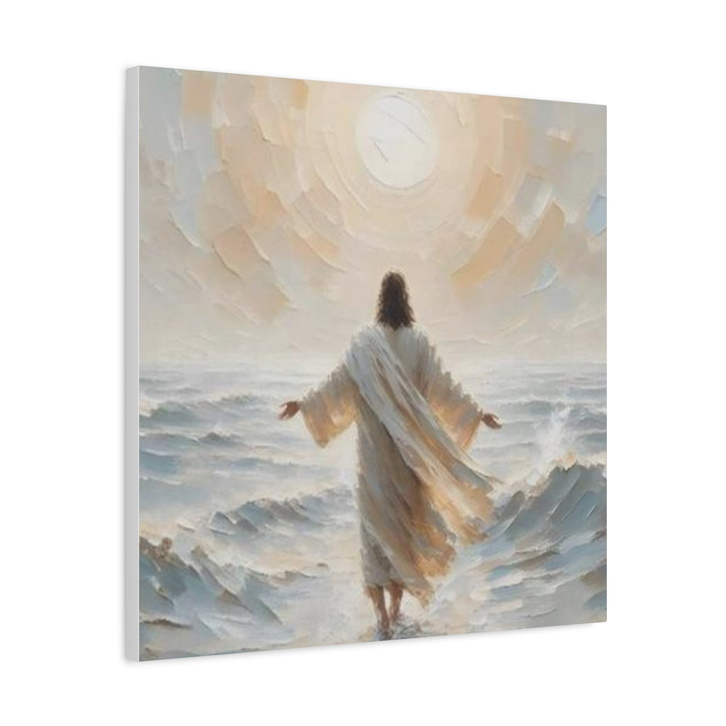 Jesus Walking on Water Canvas Wall Art – Christian Faith Ocean Artwork | Inspirational Christian Home Décor