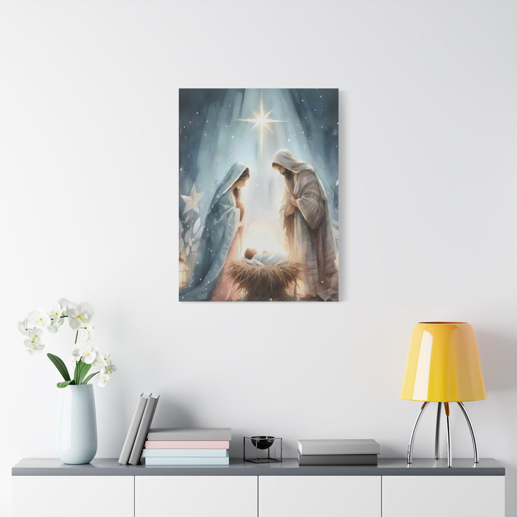 Holy Family Nativity Canvas Wall Art – Mary and Joseph Christian Christmas Artwork, Faith-Inspired Home Décor